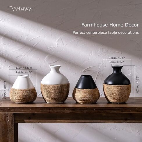 Vintage Home Decor Vases, Ceramic Flower Vase, Farmhouse Decorative Vases for Table, Shelf Bookshelf, Mantel, Entryway and Centerpieces, 6 Inch White Vase in Saudi Arabia