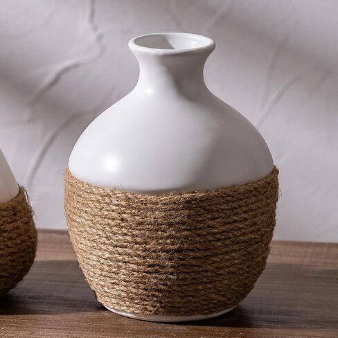 Vintage Home Decor Vases, Ceramic Flower Vase, Farmhouse Decorative Vases for Table, Shelf Bookshelf, Mantel, Entryway and Centerpieces, 6 Inch White Vase in Saudi Arabia