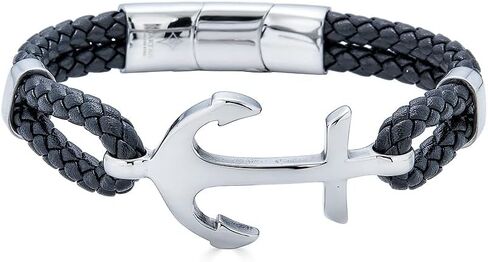 Spartan Anchor Leather Bracelet in Stainless Steel in Saudi Arabia