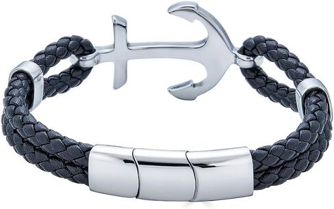 Spartan Anchor Leather Bracelet in Stainless Steel in Saudi Arabia