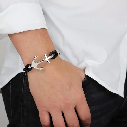 Spartan Anchor Leather Bracelet in Stainless Steel in Saudi Arabia