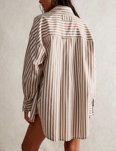 Womens Striped Oversized Button Down Shirts Long Sleeve Collared Blouses Shackets for Women 2024 in Kuwait