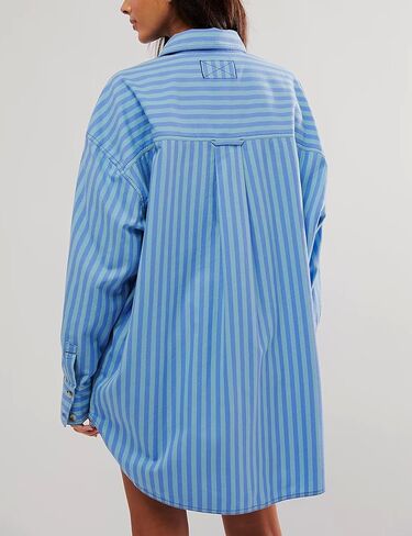 Womens Striped Oversized Button Down Shirts Long Sleeve Collared Blouses Shackets for Women 2024 in Kuwait