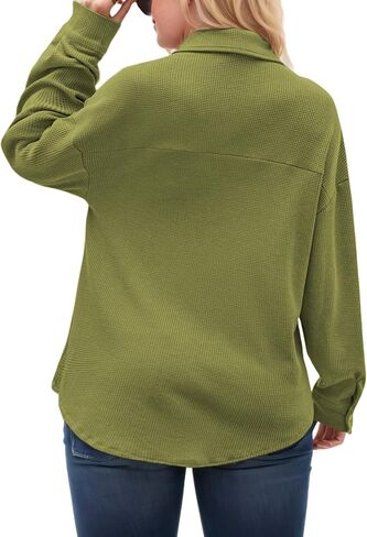 ROSRISS Plus-Size Tops for Women Casual Collared Button Down Blouses Cute Long Sleeve Waffle Knit Shirts with Pocket XL-5XL in Saudi Arabia