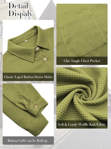 ROSRISS Plus-Size Tops for Women Casual Collared Button Down Blouses Cute Long Sleeve Waffle Knit Shirts with Pocket XL-5XL in Saudi Arabia
