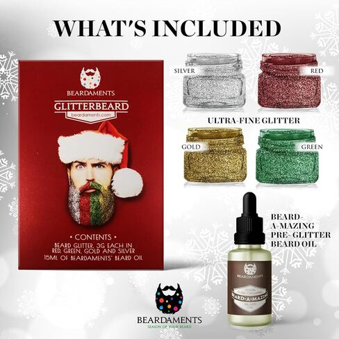 Beardaments Glitterbeard - مجموعة جليتر اللحية مع زيت التطبيق - 4 خيارات للألوان in Kuwait