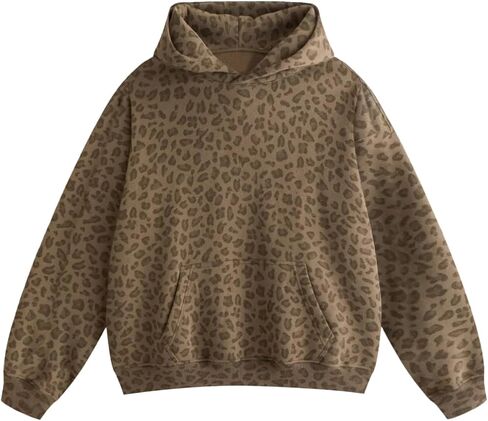 LaurelTree Y2K Oversized Leopard Print Hoodie Cheetah Print Sweatshirt Trendy Y2K Style Vintage Hoodie for Women in Kuwait