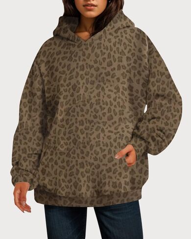 LaurelTree Y2K Oversized Leopard Print Hoodie Cheetah Print Sweatshirt Trendy Y2K Style Vintage Hoodie for Women in Kuwait