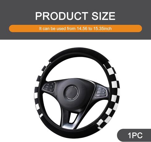 1 PC Car Elastic Steering Wheel Cover Without Inner Ring, Checkered Plush Steering Wheel Protector, Personalized Auto Interior Decoration Accessories, Universal for Most Cars (Black & Red) in Kuwait