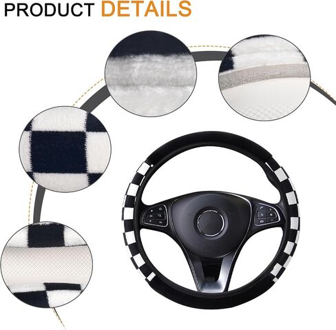 1 PC Car Elastic Steering Wheel Cover Without Inner Ring, Checkered Plush Steering Wheel Protector, Personalized Auto Interior Decoration Accessories, Universal for Most Cars (Black & Red) in Kuwait