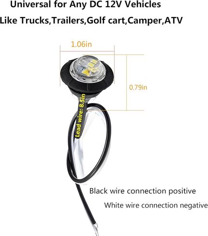 10PC 3/4'' Round LED Side Marker Lights,Front Rear Bullet Marker lights,Signal Indicators LED Trailer Marker Lights For Truck Trailer RV Van Pickup ATV Camper Caravan Boat(12V White) in Saudi Arabia