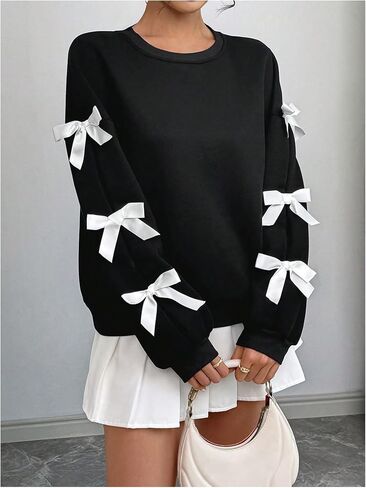 Verdusa Women's 3D Bow Sweatshirt Round Neck Long Sleeve Pullover Tops in Saudi Arabia