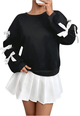 Verdusa Women's 3D Bow Sweatshirt Round Neck Long Sleeve Pullover Tops in Saudi Arabia
