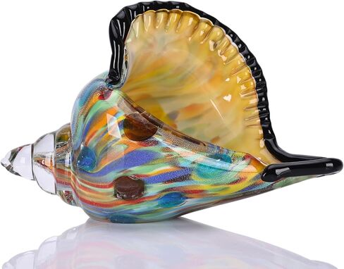 DOVDOV Blown Glass Art, Glass Conch Statue, Green sea Glass Decor, Conch Shell Sculpture Decor for Living Room TV Stand Coffee Table Dining Table Center Room Office Marine Style Decor. in Kuwait