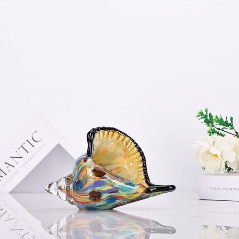 DOVDOV Blown Glass Art, Glass Conch Statue, Green sea Glass Decor, Conch Shell Sculpture Decor for Living Room TV Stand Coffee Table Dining Table Center Room Office Marine Style Decor. in Kuwait
