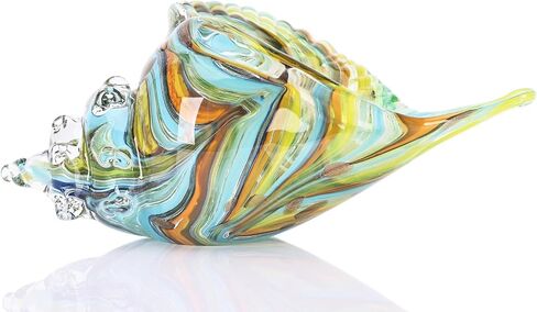 DOVDOV Blown Glass Art, Glass Conch Statue, Green sea Glass Decor, Conch Shell Sculpture Decor for Living Room TV Stand Coffee Table Dining Table Center Room Office Marine Style Decor. in Kuwait