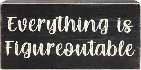 Esur Home Office Desk Black Decor - Inspirational Farmhouse Wooden Box Sign - Everything is Figureoutable in Kuwait