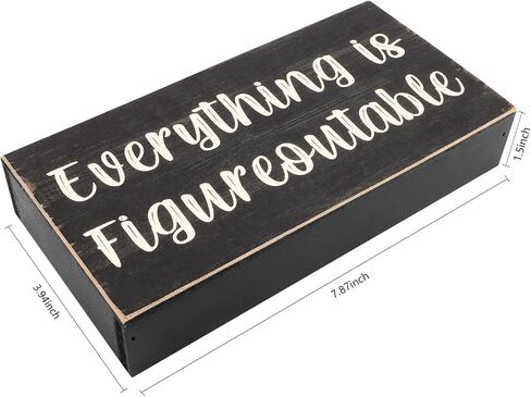 Esur Home Office Desk Black Decor - Inspirational Farmhouse Wooden Box Sign - Everything is Figureoutable in Kuwait