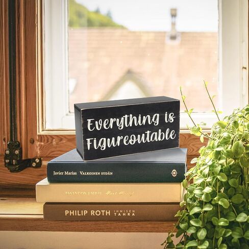 Esur Home Office Desk Black Decor - Inspirational Farmhouse Wooden Box Sign - Everything is Figureoutable in Kuwait