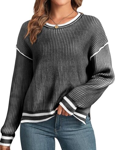 ZAFUL Women's Fall Sweaters 2024 Striped Color Block Casual Long Sleeve Knit Pullover Sweater Tops Winter Trendy Outfits in Saudi Arabia