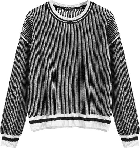 ZAFUL Women's Fall Sweaters 2024 Striped Color Block Casual Long Sleeve Knit Pullover Sweater Tops Winter Trendy Outfits in Saudi Arabia