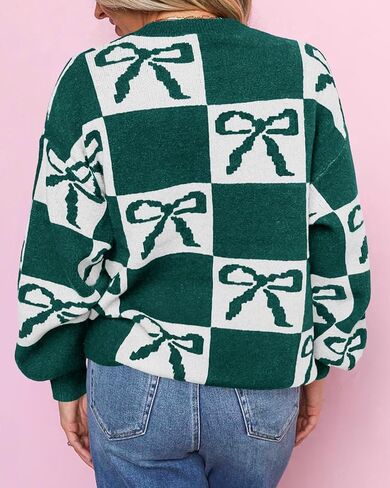 Saodimallsu Womens Color Block Bow Sweater Oversized Crewneck Long Sleeve Knit Warm Pullover Tops in Kuwait