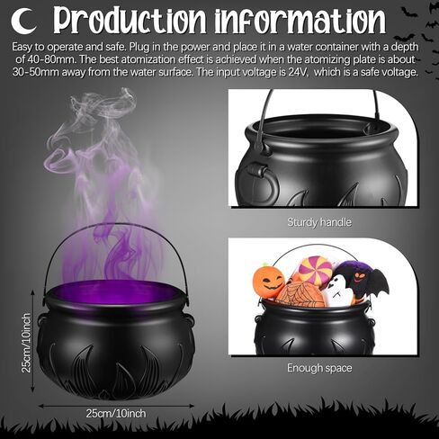 HyDren Halloween Mist Maker Fogger 10" Witch Cauldron Kettle with Handle Black Plastic Halloween Cauldron Pot with 12 LED Lights Mist Maker Fog Machine for Holiday Party Outdoor Decoration Serving in Saudi Arabia