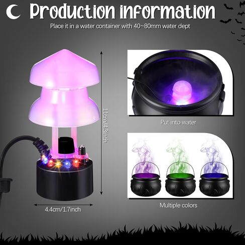 HyDren Halloween Mist Maker Fogger 10" Witch Cauldron Kettle with Handle Black Plastic Halloween Cauldron Pot with 12 LED Lights Mist Maker Fog Machine for Holiday Party Outdoor Decoration Serving in Saudi Arabia