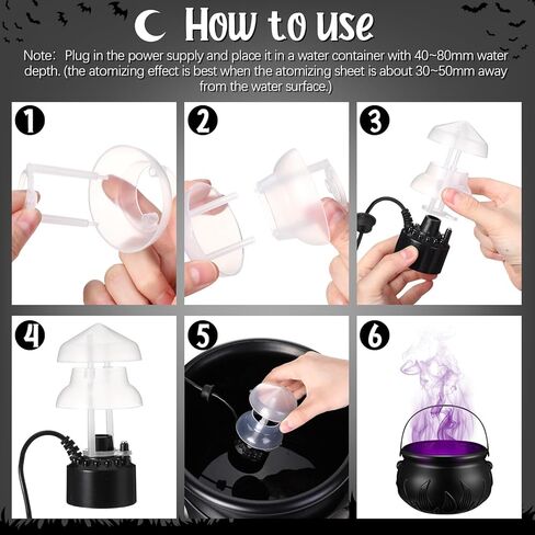HyDren Halloween Mist Maker Fogger 10" Witch Cauldron Kettle with Handle Black Plastic Halloween Cauldron Pot with 12 LED Lights Mist Maker Fog Machine for Holiday Party Outdoor Decoration Serving in Saudi Arabia