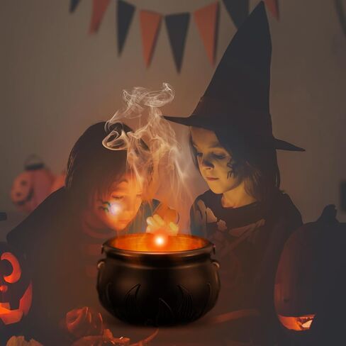 HyDren Halloween Mist Maker Fogger 10" Witch Cauldron Kettle with Handle Black Plastic Halloween Cauldron Pot with 12 LED Lights Mist Maker Fog Machine for Holiday Party Outdoor Decoration Serving in Saudi Arabia