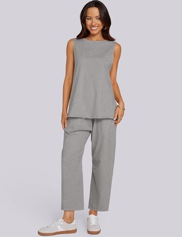 UEU المرأة الصيف 2 قطعة وتتسابق عادية أكمام طاقم الرقبة تانك القمم اقتصاص سراويلي حريمي مطابقة السفر صالة الشاطئ مجموعات in Kuwait