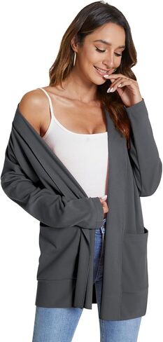 سترة نسائية من Feiersi بأكمام طويلة ومفتوحة من الأمام، سترة محبوكة ناعمة كاجوال مع جيوب in Kuwait