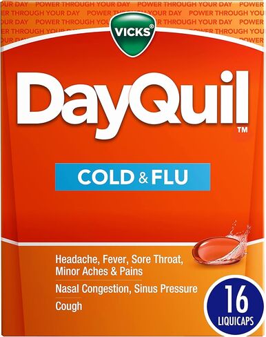 دواء فيكس داي كويل للبرد والإنفلونزا، تخفيف قوي متعدد الأعراض أثناء النهار للصداع والحمى والتهاب الحلق والأوجاع والآلام الطفيفة واحتقان الأنف وضغط الجيوب الأنفية والسعال، 16 كبسولة سائلة in Kuwait