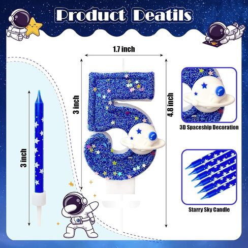 11 Pcs Astronaut Space Themed Birthday Candles - 0 to 9 Astronaut Spaceship Number Birthday Candles & Space Candles, Astronaut Cake Topper, Space Cake Decorations, Space Cake Topper (Number 5) in Saudi Arabia
