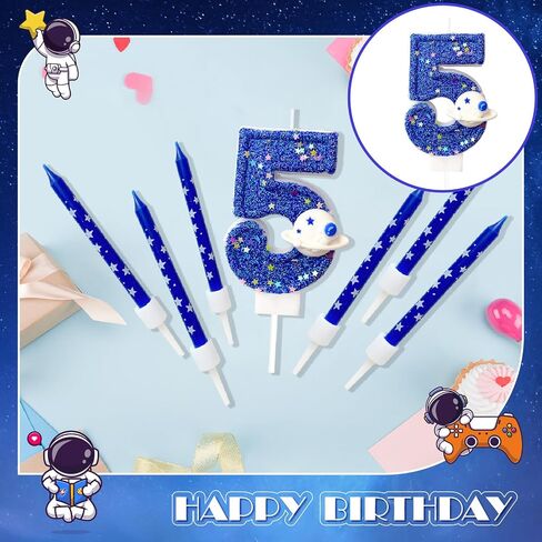 11 Pcs Astronaut Space Themed Birthday Candles - 0 to 9 Astronaut Spaceship Number Birthday Candles & Space Candles, Astronaut Cake Topper, Space Cake Decorations, Space Cake Topper (Number 5) in Saudi Arabia