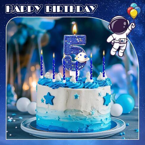 11 Pcs Astronaut Space Themed Birthday Candles - 0 to 9 Astronaut Spaceship Number Birthday Candles & Space Candles, Astronaut Cake Topper, Space Cake Decorations, Space Cake Topper (Number 5) in Saudi Arabia