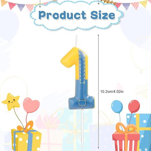 Blue and Yellow Birthday Candle, Birthday Number Candle Blue Jeans Anime Cartoon Happy Birthday Theme Candle for Birthday Cake Celebration Wedding Anniversary Decoration Supplies (Number 0) in Saudi Arabia