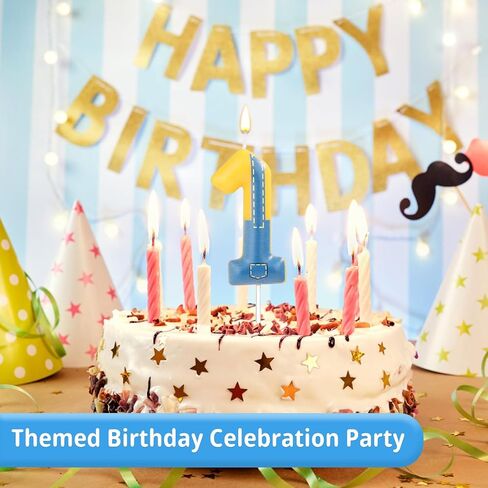 Blue and Yellow Birthday Candle, Birthday Number Candle Blue Jeans Anime Cartoon Happy Birthday Theme Candle for Birthday Cake Celebration Wedding Anniversary Decoration Supplies (Number 0) in Saudi Arabia