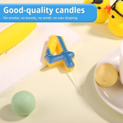Blue and Yellow Birthday Candle, Birthday Number Candle Blue Jeans Anime Cartoon Happy Birthday Theme Candle for Birthday Cake Celebration Wedding Anniversary Decoration Supplies (Number 0) in Saudi Arabia