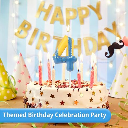 Blue and Yellow Birthday Candle, Birthday Number Candle Blue Jeans Anime Cartoon Happy Birthday Theme Candle for Birthday Cake Celebration Wedding Anniversary Decoration Supplies (Number 0) in Saudi Arabia