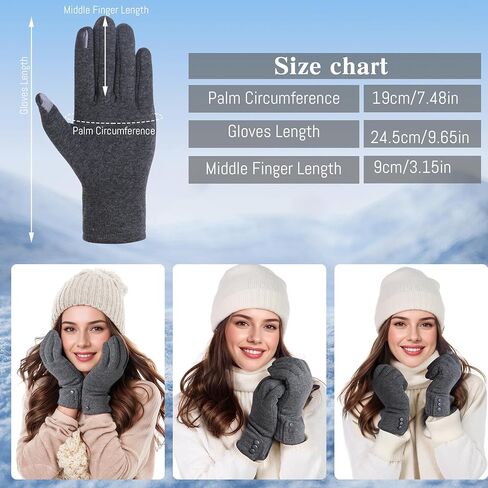 2 Pairs Womens Winter Gloves Touchscreen Texting Windproof Gloves Fleece Lined Gloves Warm Gloves for Cold Weather in Kuwait