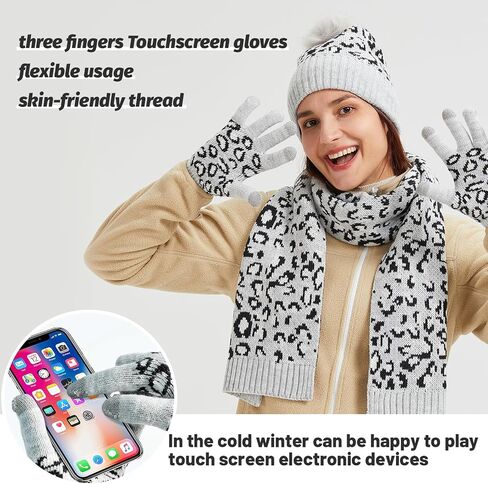 ZELING'S Winter Beanie Hat Gloves And Scarf For Women Touchscreen Gloves Warm Scarf Hat With PomPom Holiday gifts For Women in Saudi Arabia