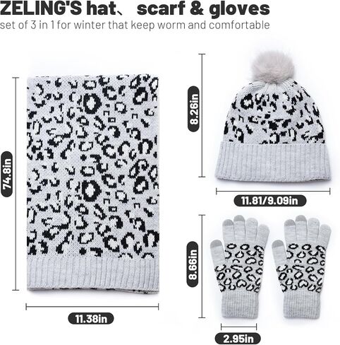 ZELING'S Winter Beanie Hat Gloves And Scarf For Women Touchscreen Gloves Warm Scarf Hat With PomPom Holiday gifts For Women in Saudi Arabia