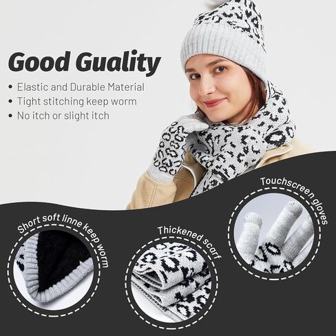 ZELING'S Winter Beanie Hat Gloves And Scarf For Women Touchscreen Gloves Warm Scarf Hat With PomPom Holiday gifts For Women in Saudi Arabia
