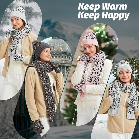 ZELING'S Winter Beanie Hat Gloves And Scarf For Women Touchscreen Gloves Warm Scarf Hat With PomPom Holiday gifts For Women in Saudi Arabia