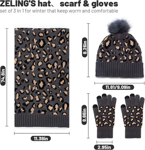 ZELING'S Winter Beanie Hat Gloves And Scarf For Women Touchscreen Gloves Warm Scarf Hat With PomPom Holiday gifts For Women in Saudi Arabia