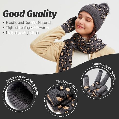 ZELING'S Winter Beanie Hat Gloves And Scarf For Women Touchscreen Gloves Warm Scarf Hat With PomPom Holiday gifts For Women in Saudi Arabia