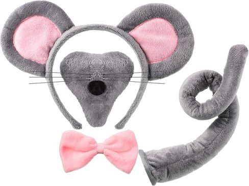 Norme Animal Costume Set Mouse Nose Tail and Bow Tie Animal Dress Costume Kit Accessories for Halloween Cosplay Party in Kuwait
