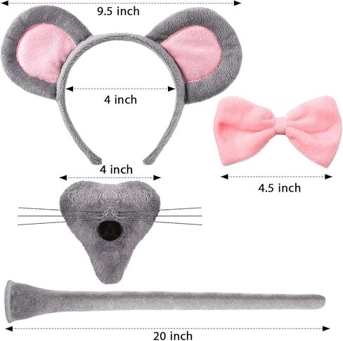 Norme Animal Costume Set Mouse Nose Tail and Bow Tie Animal Dress Costume Kit Accessories for Halloween Cosplay Party in Kuwait