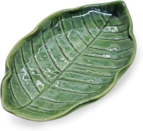 Tiny 4⅜" Green Leaf Shaped Tray - Handmade Ceramic Porcelain Decorative Plate Dish Catchall Miniature Container for Jewelry Personal Items Incense Holders Ashtray Décor Gifts in Saudi Arabia